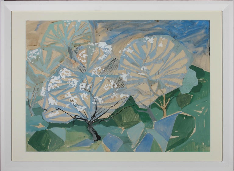 Ralph Shirley - Ralph Shirley - 1966 - Gouache, arbres à fleurs bleues ...