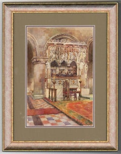 Edward Lyon - 1923 Watercolour, Church Interior With Tomb