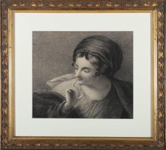 Antique Emily Ashman - Fine 1831 Charcoal Drawing, Classical Lady