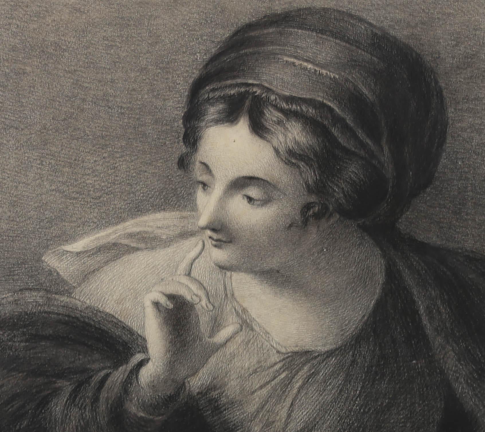 Emily Ashman - Beau dessin au fusain de 1831, Dame classique en vente 1