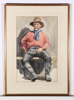 F. Faircloth - Aquarelle du début du XXe siècle, main de vache