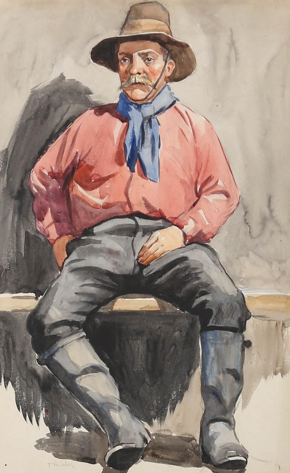 F. Faircloth - Aquarelle du début du XXe siècle, main de vache 1