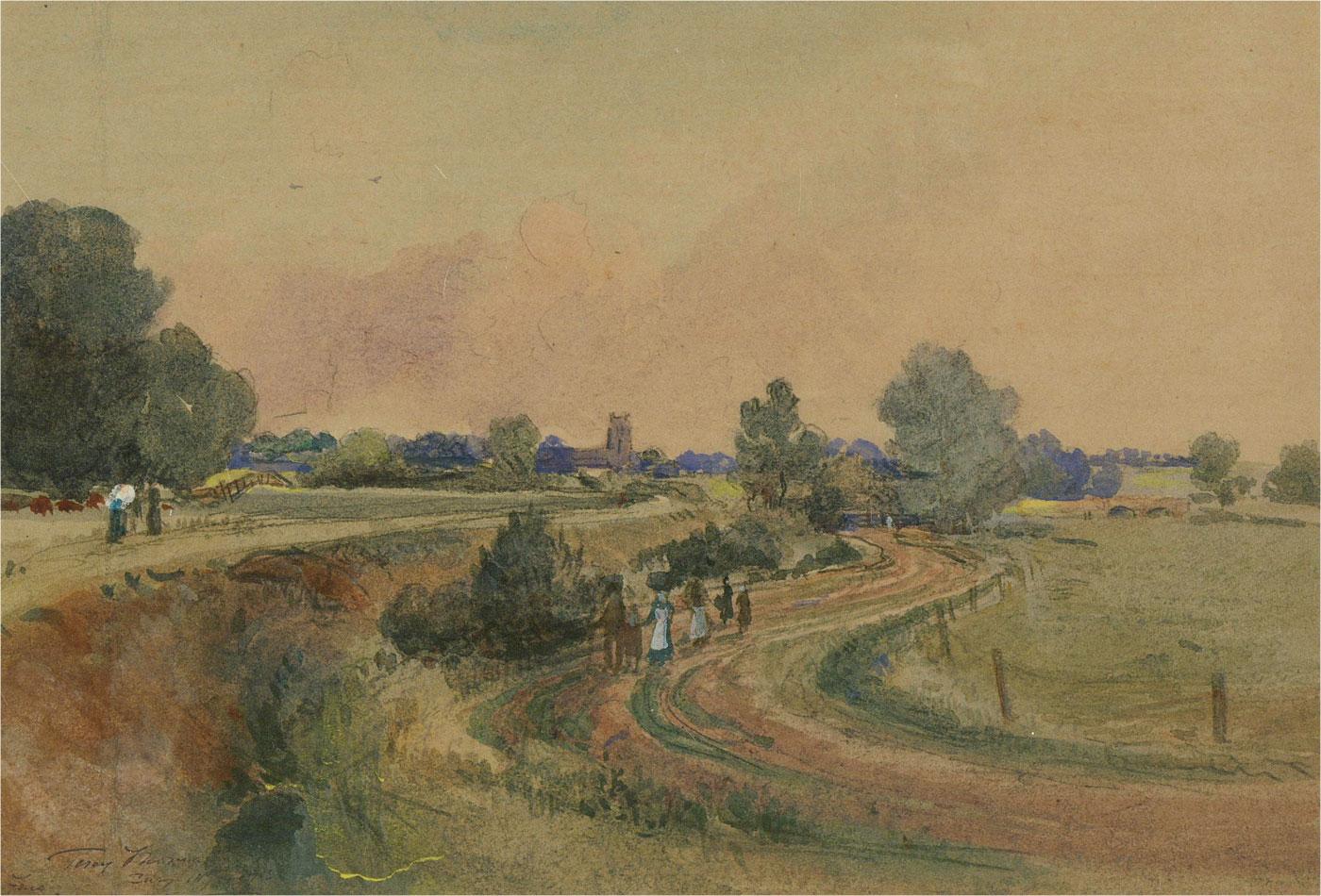 Percy Thomas RE (1846-1922) - 1893 Watercolour, Winding Country Path For Sale 1