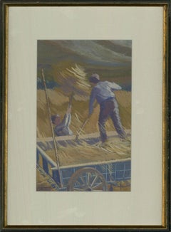 Vintage G. C. - Mid 20th Century Gouache, Hay Harvest
