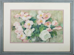 Fiona C. Goldbacher – Aquarell mit rosa Blumen, 20. Jahrhundert