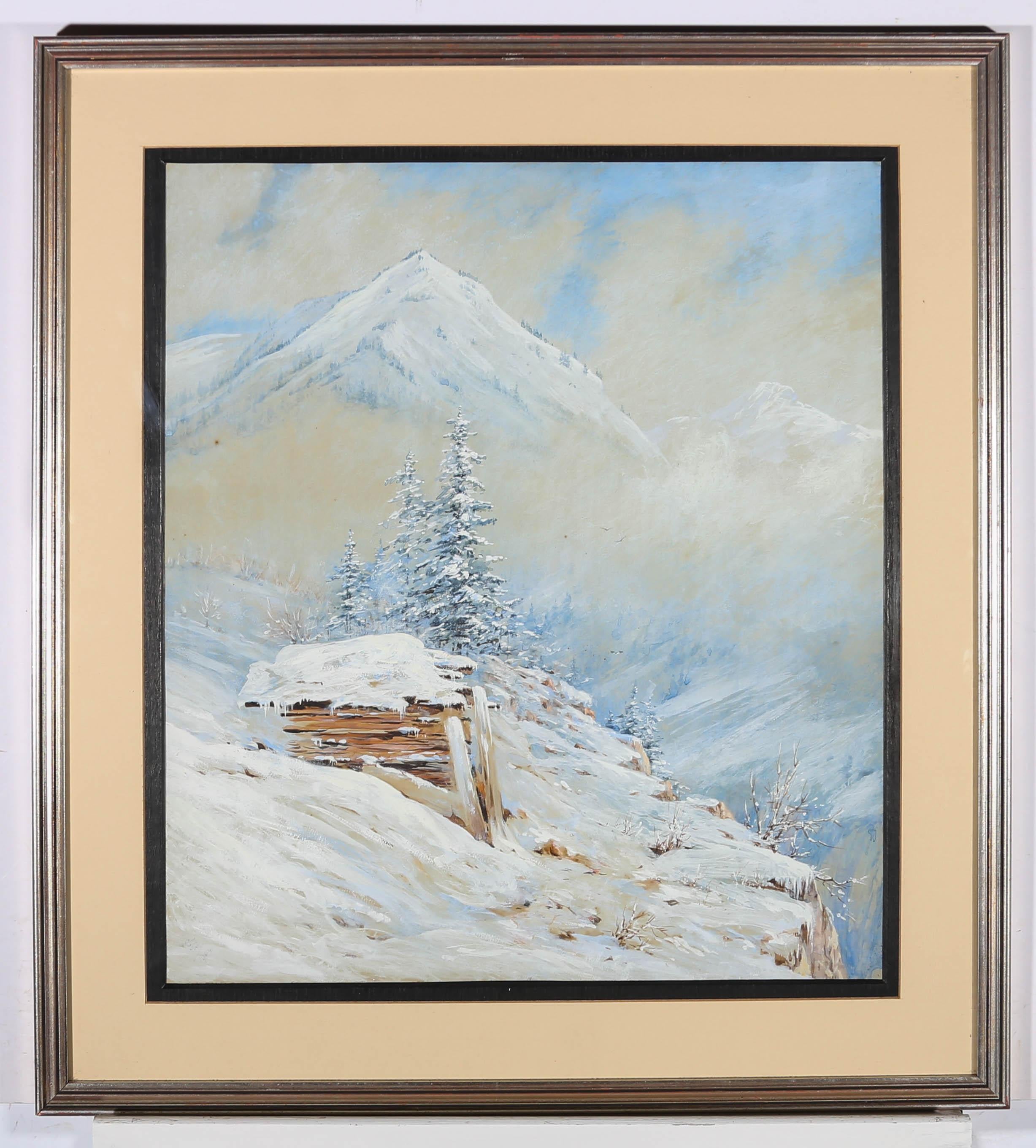 Unknown Landscape Art - 20th Century Gouache - Winter In The Mountains