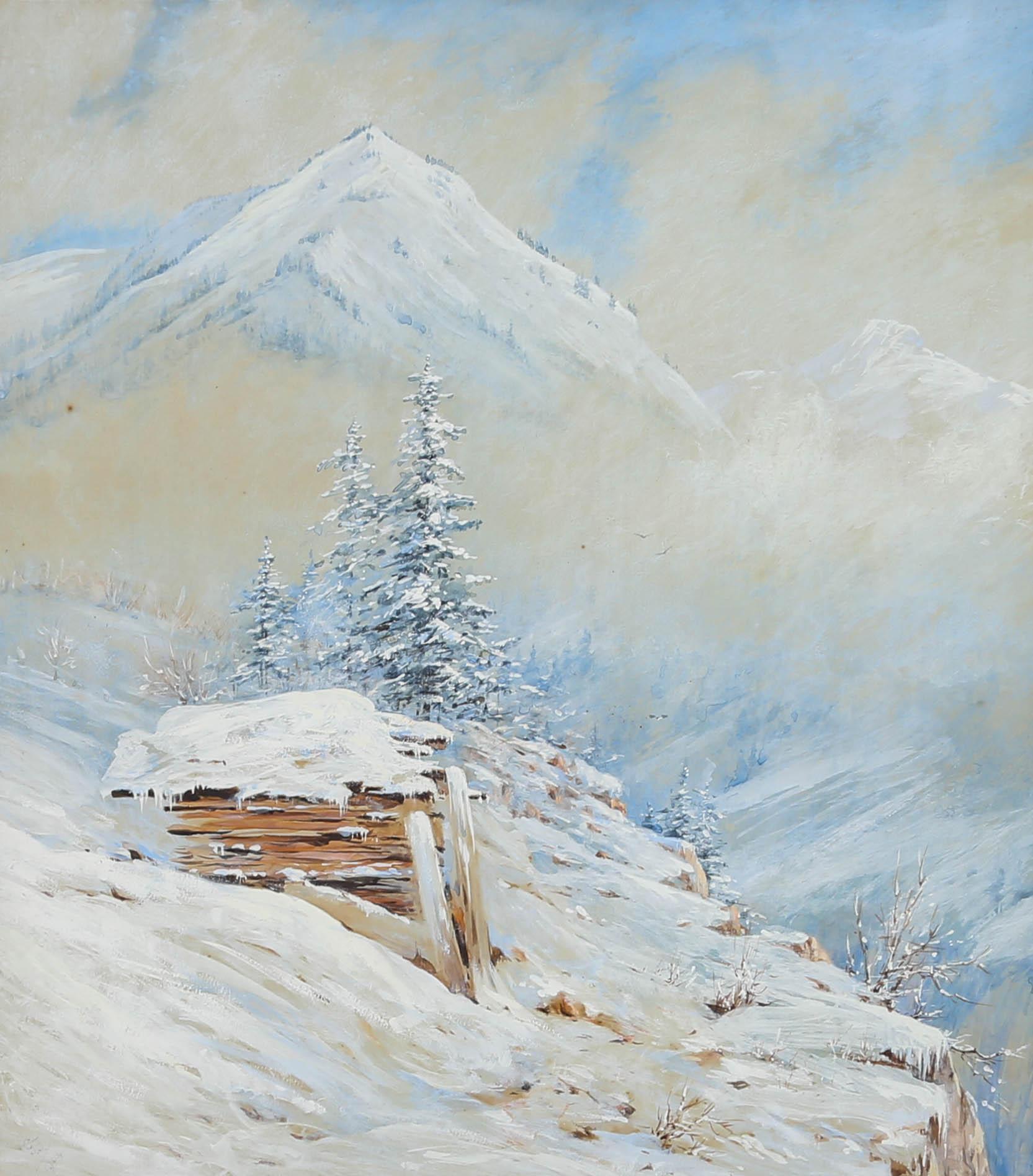 Gouache del XX secolo - Inverno in montagna - Art di Unknown