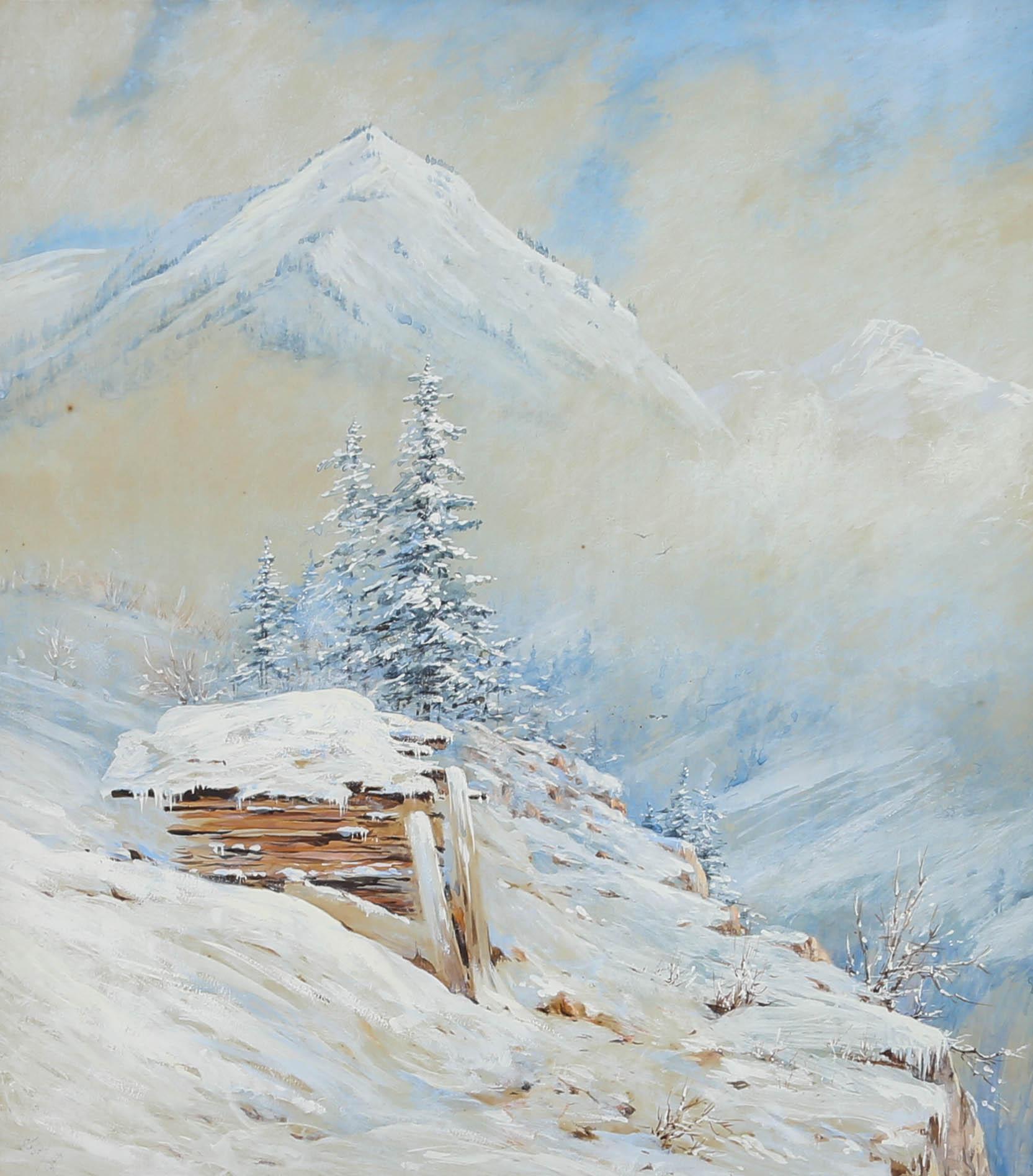 20th Century Gouache - Winter In The Mountains - Art by Unknown