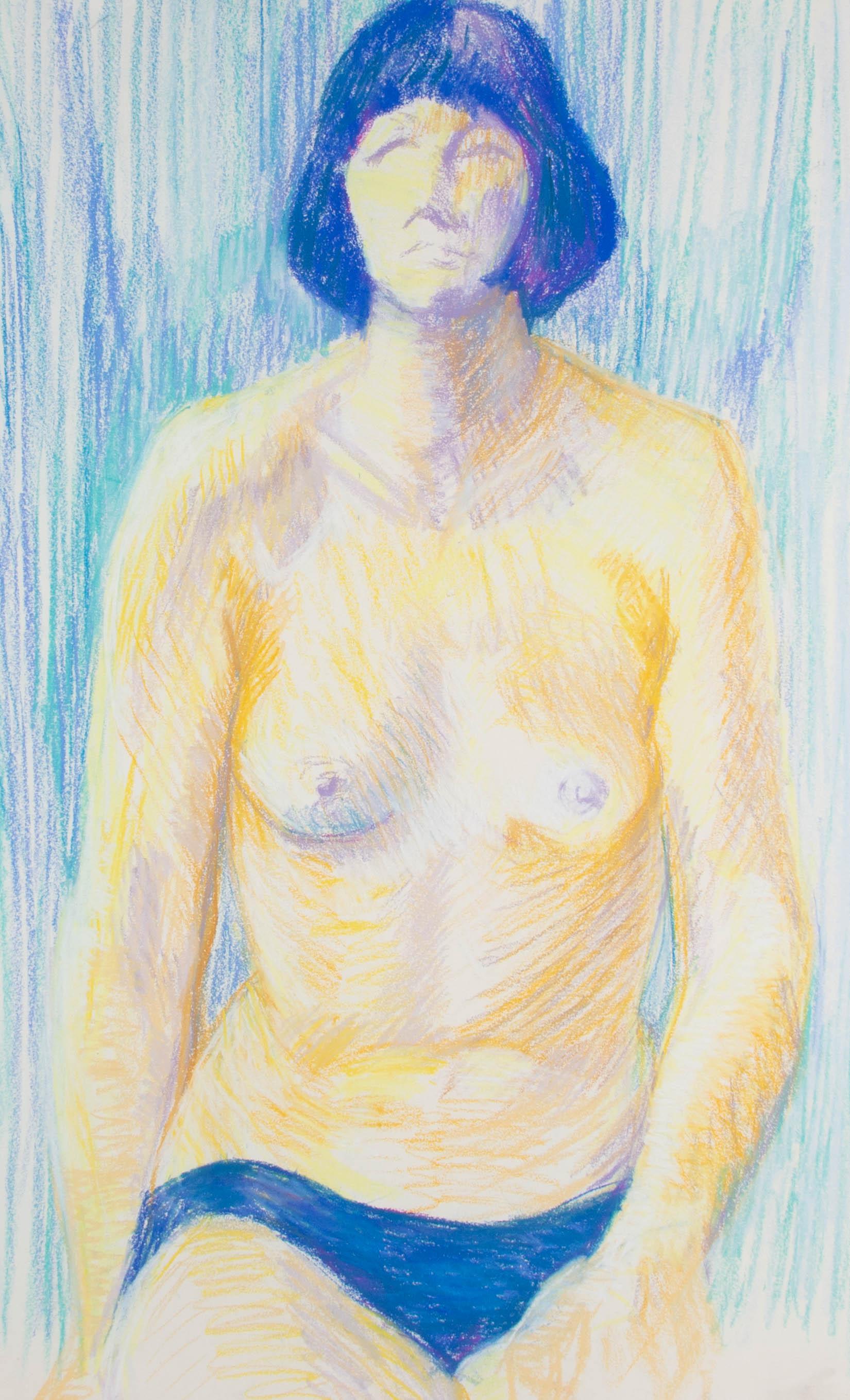An accomplished female nude in blues and yellows. Unsigned. On watercolour paper.







