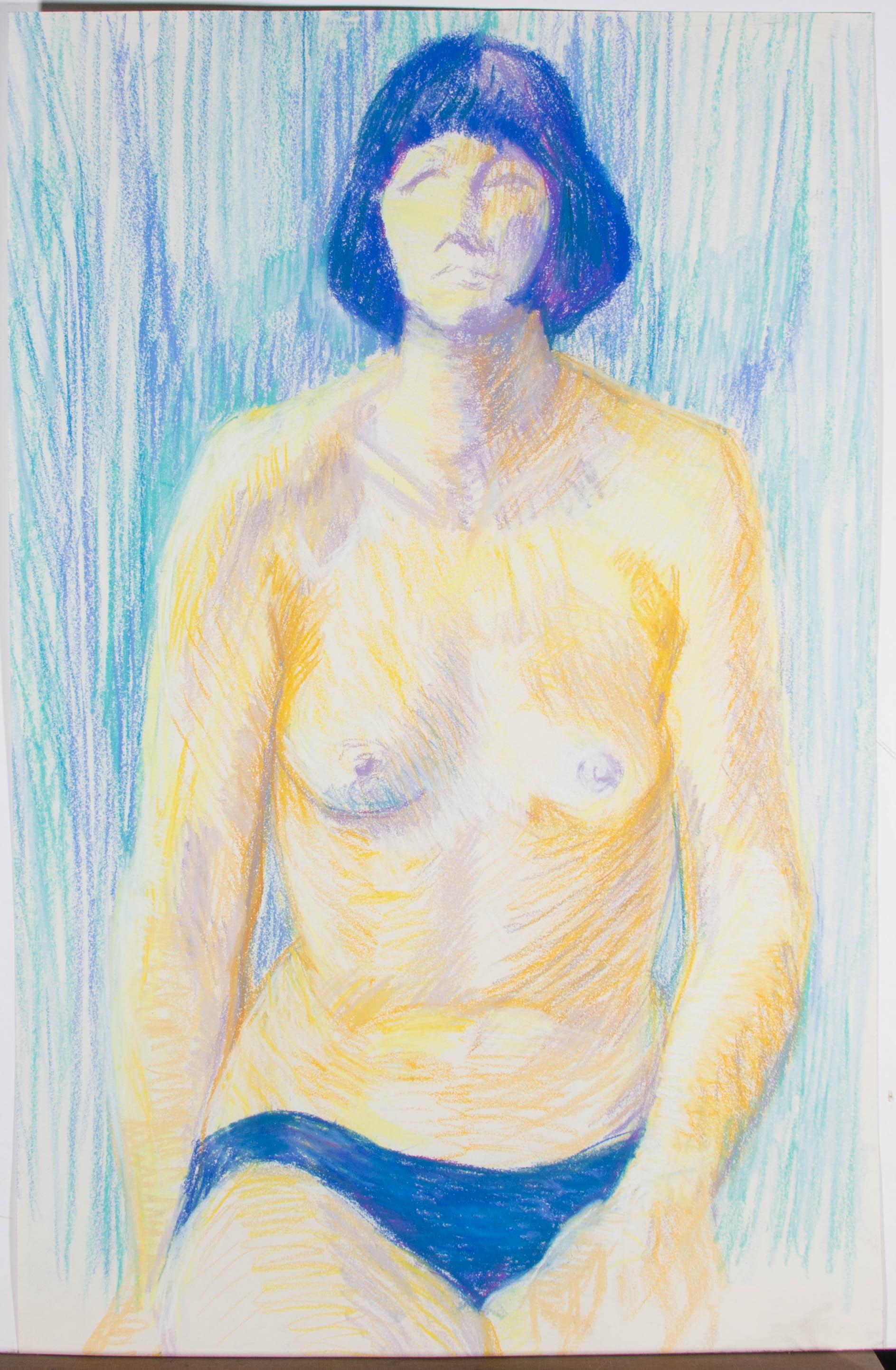 Joyce Moore - Contemporary Pastel, Blue Nude For Sale 1