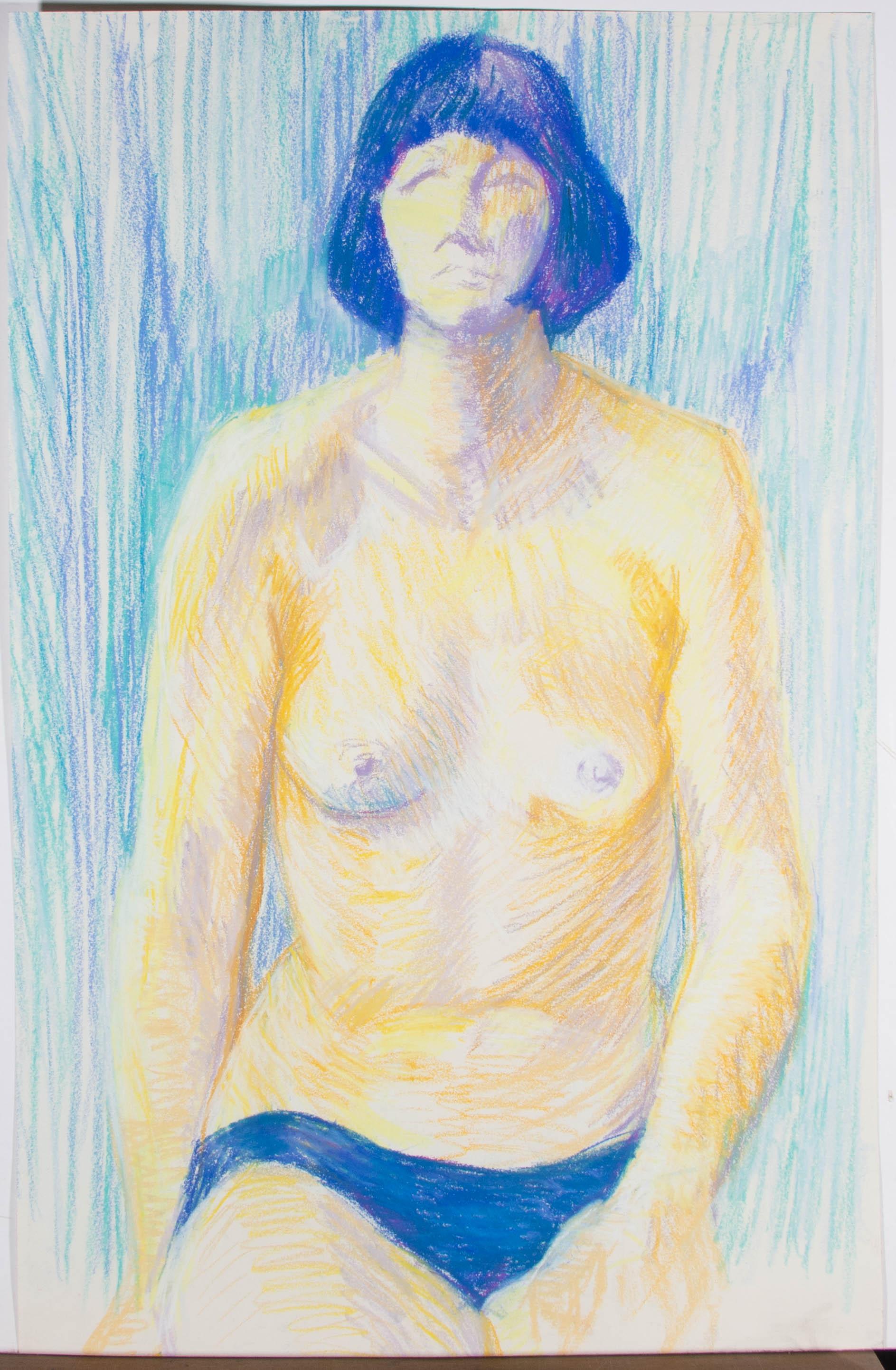 Joyce Moore - Pastel contemporáneo, Desnudo azul en venta 3