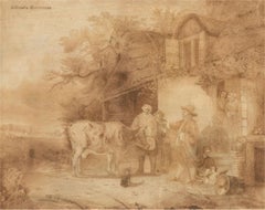 W.J. Leslie Simmonds - 19th Century Pen and Ink Drawing, The Landlord & Farmer