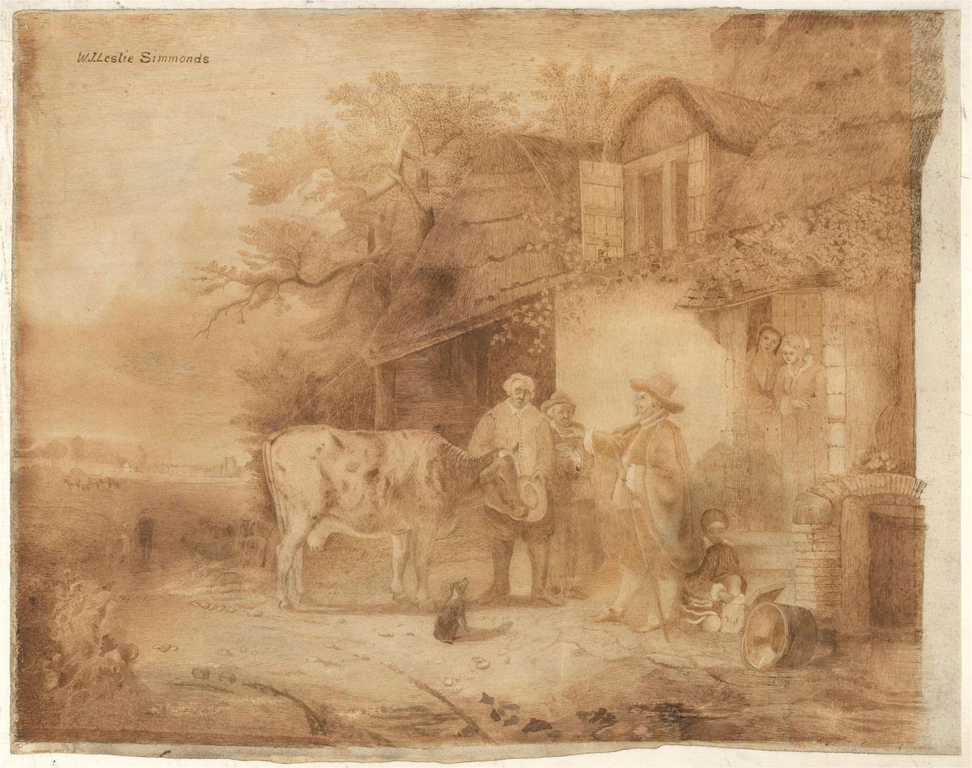W.J. Leslie Simmonds - Dessin au stylo et à l'encre du XIXe siècle, The Landlord & Farmer en vente 2