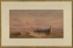 Walter William May (1831-1896) - Aquarelle de la fin du XIXe siècle, coucher de soleil à basse température