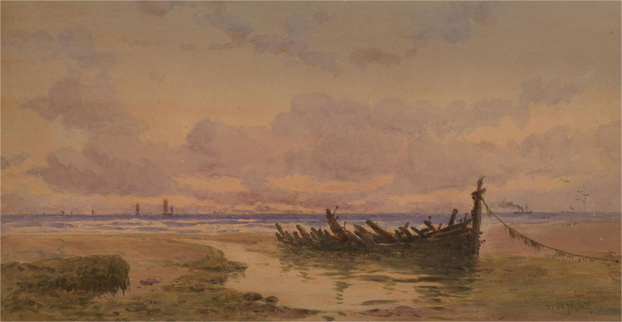 Walter William May (1831-1896) - Late 19thC Watercolour, Sunset At Low Tide For Sale 2