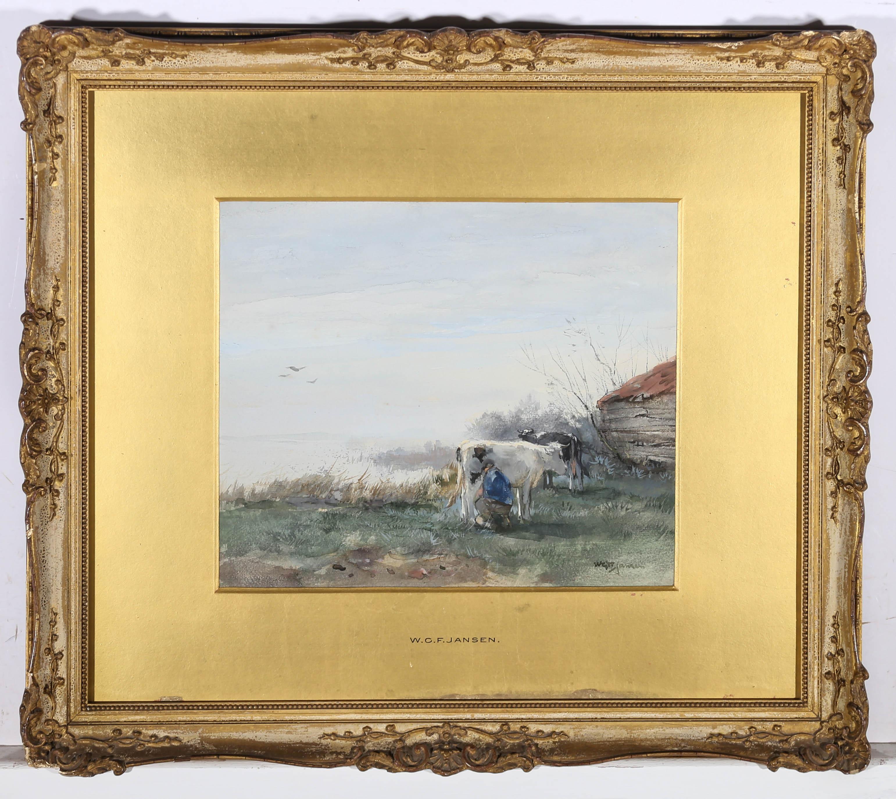 William George Frederick Jansen Landscape Art - William G. Frederick Jansen (1871-1949) - Early 20thC Watercolour, Milking Time