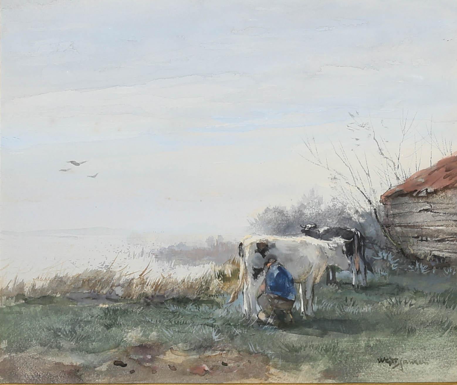 William G. Frederick Jansen (1871-1949) - Early 20thC Watercolour, Milking Time - Art by William George Frederick Jansen