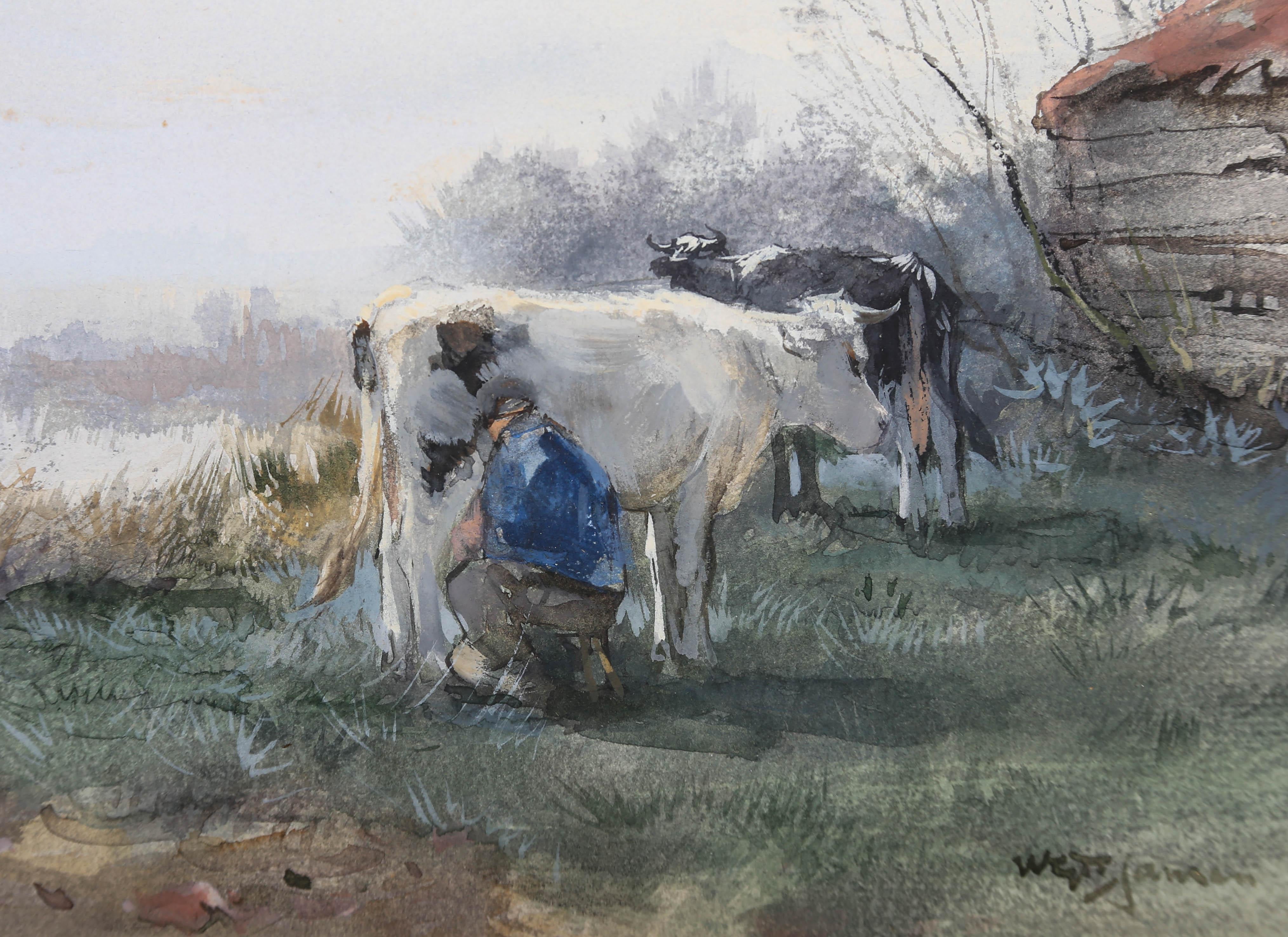 William G. Frederick Jansen (1871-1949) - Early 20thC Watercolour, Milking Time For Sale 1