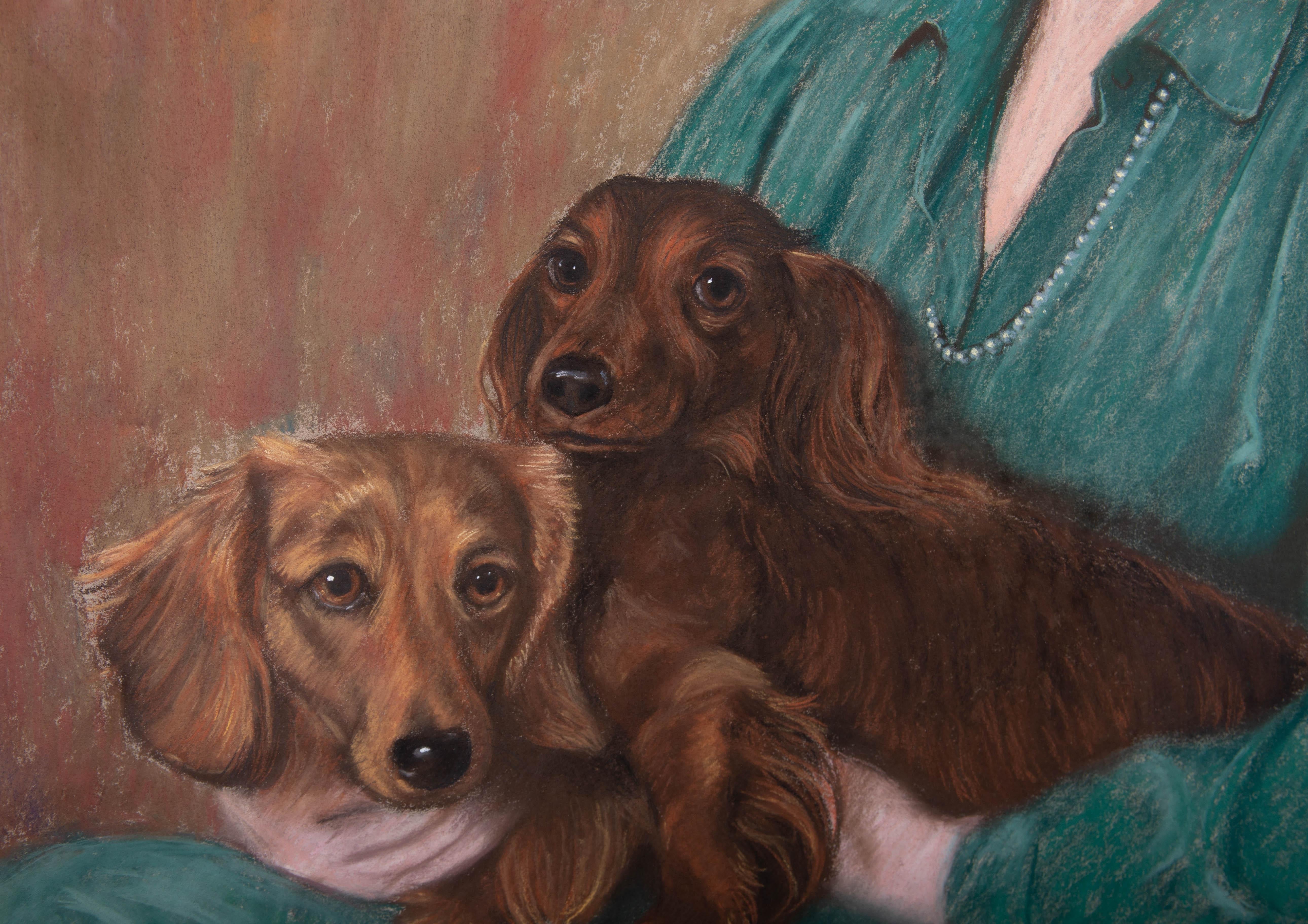 1981 Pastel - A Lady And Her Dachshunds For Sale 2