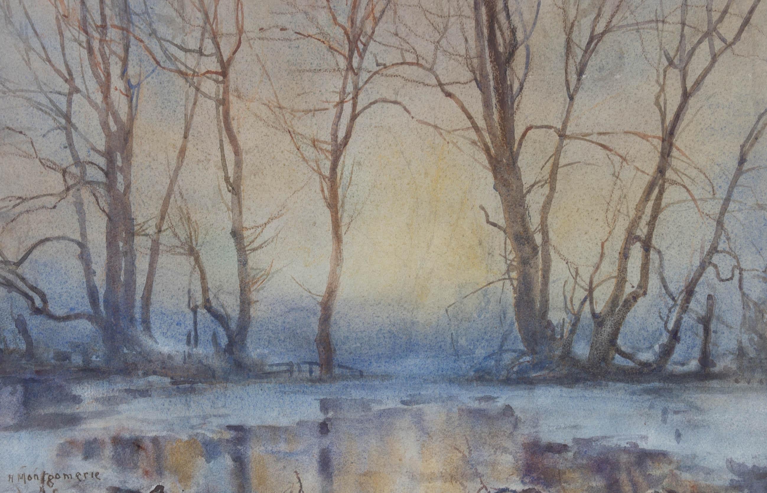 H. Montgomerie - Early 20th Century Watercolour, The Frozen Creek For Sale 1