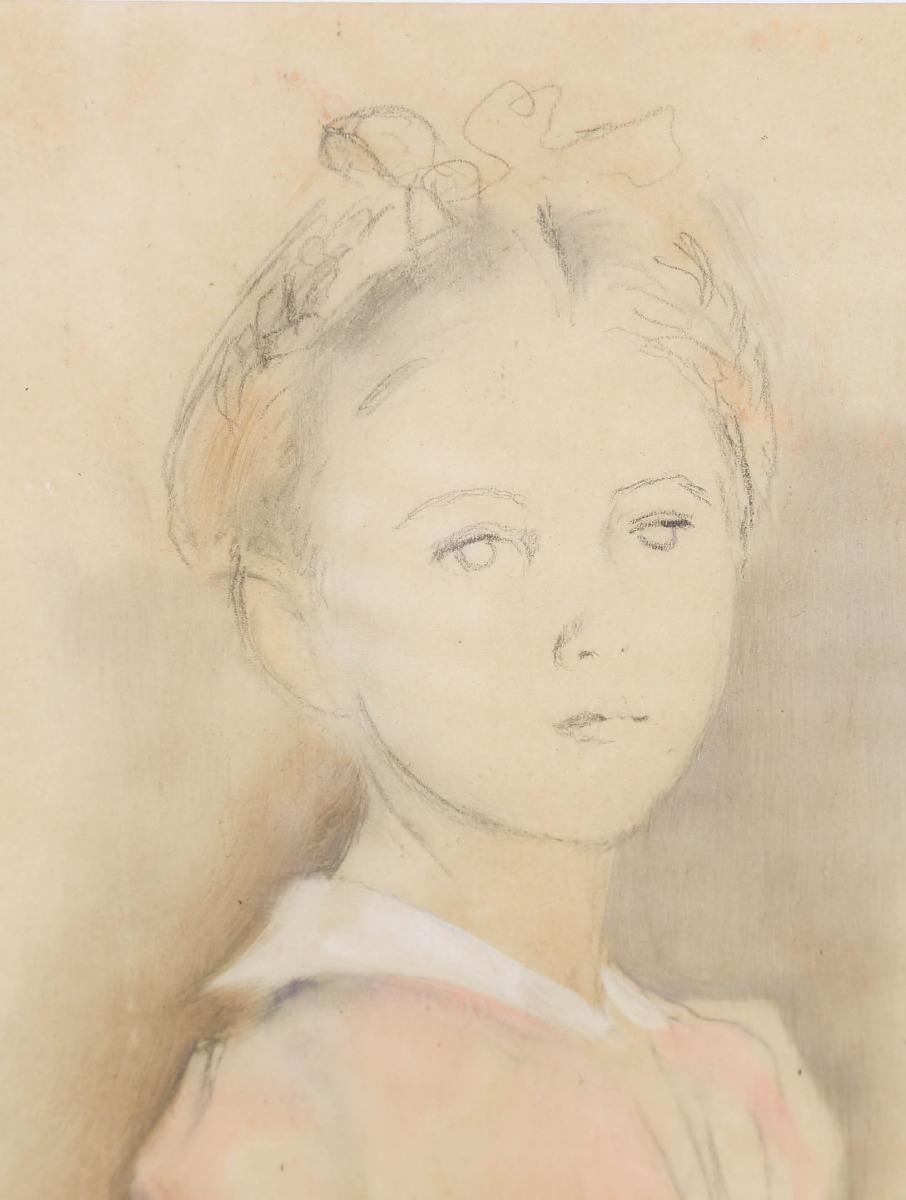 A wonderful example of Lawrence's skill as a draughtsman, this study of a pretty little girl in a new pink dress displays his confident mastery of line work. The deft lines of the girl's legs and arms and the economy of line in the child's faces add