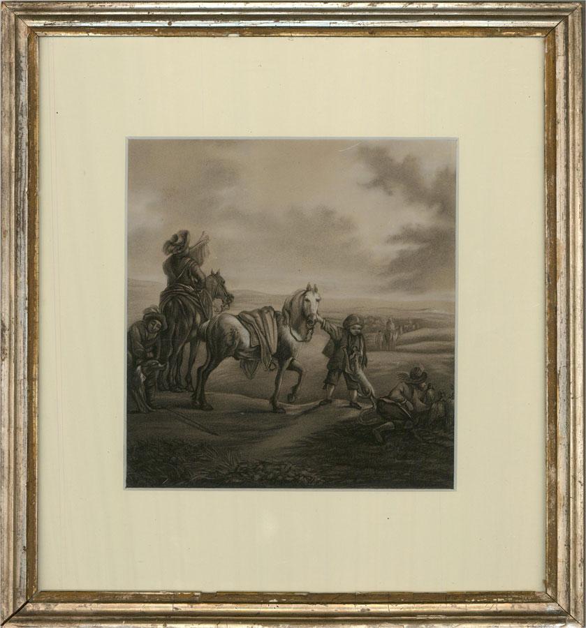 Mariana E. Taylor after Philips Wouwerman - 1869 Charcoal Drawing, Hawking Party For Sale 2