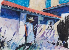 20th Century Gouache - Woman in the Lavender Garden