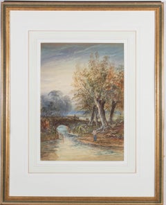 Antique Lennard Lewis RA (1826-1913) - 1896 Watercolour, Landscape with Arch-Bridge