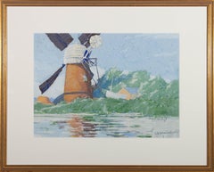 L.N. Staniland - Signed and Dated 1930 Gouache, Windmill on the River