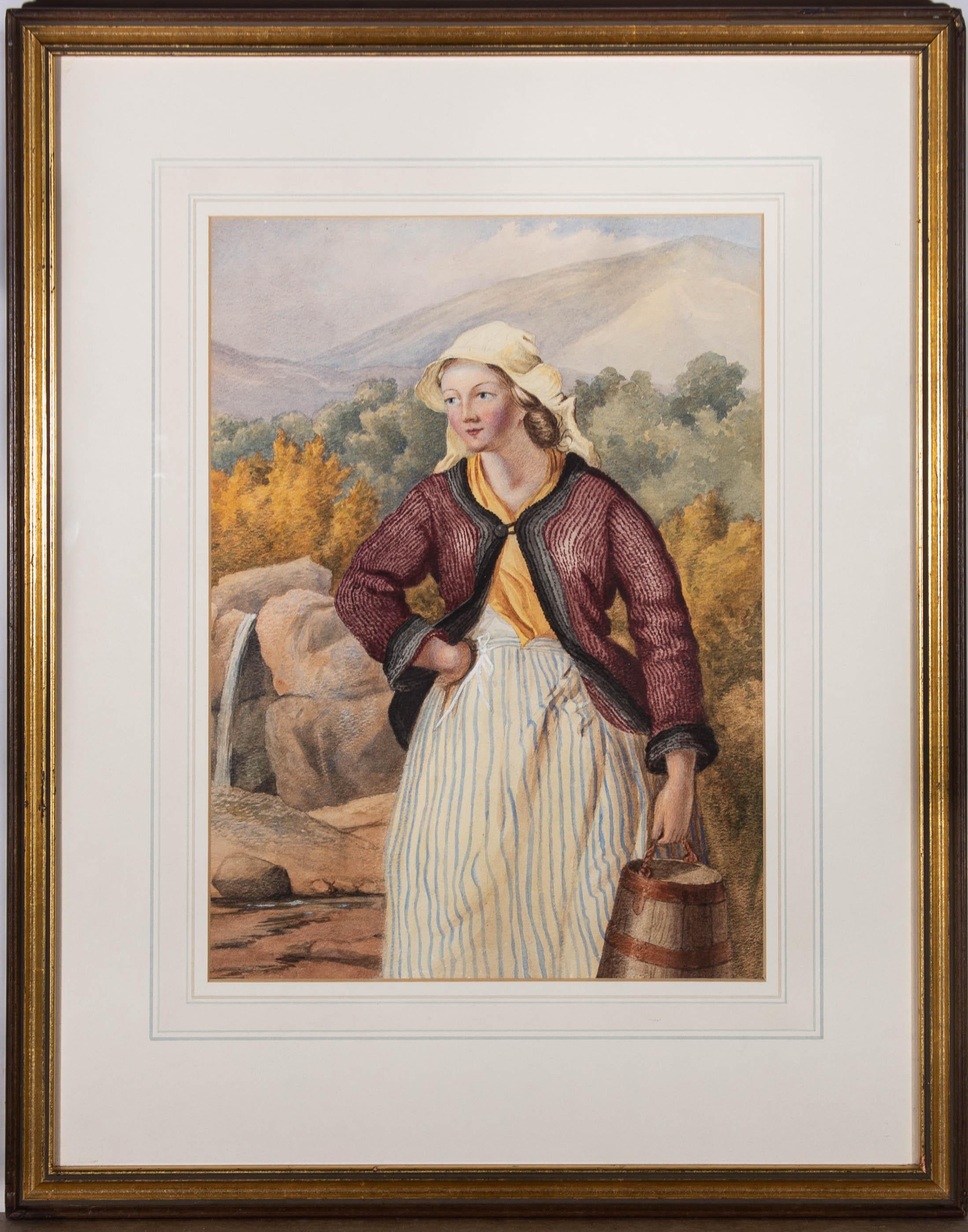 Unknown Portrait - Mid 19th Century Watercolour - The Milkmaid