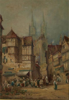 C. Rouse - Late 19th Century Watercolour, Street Scene with Cathedral