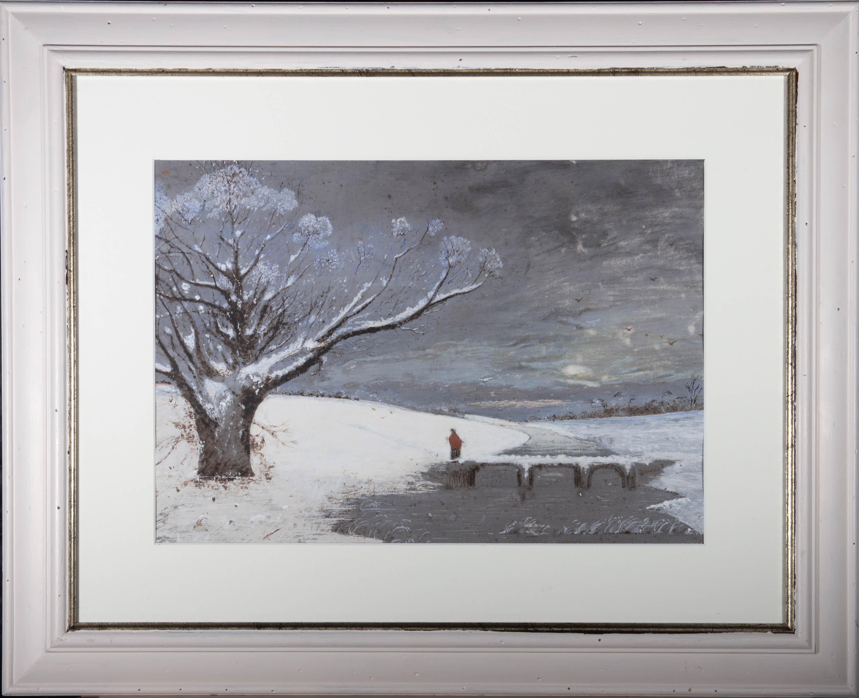 Unknown Landscape Art - Mid 19th Century Gouache - Winter Walk