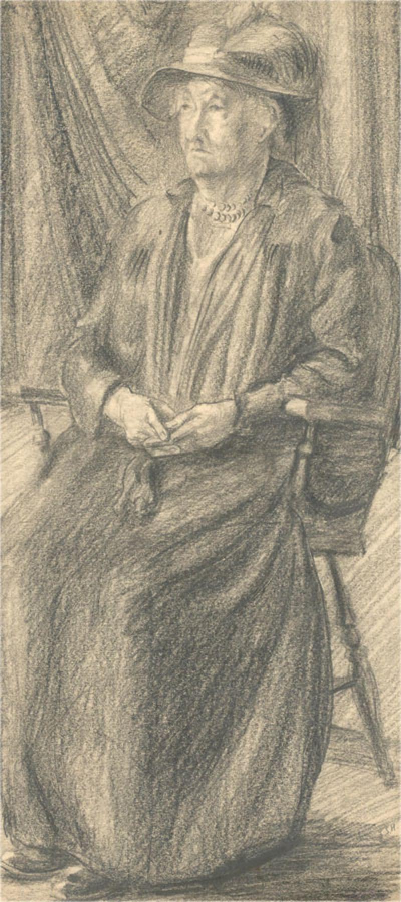 Jan Stanley Hiller (b.1918) - Mid 20th Century Graphite Drawing, Grand Old Lady For Sale 1