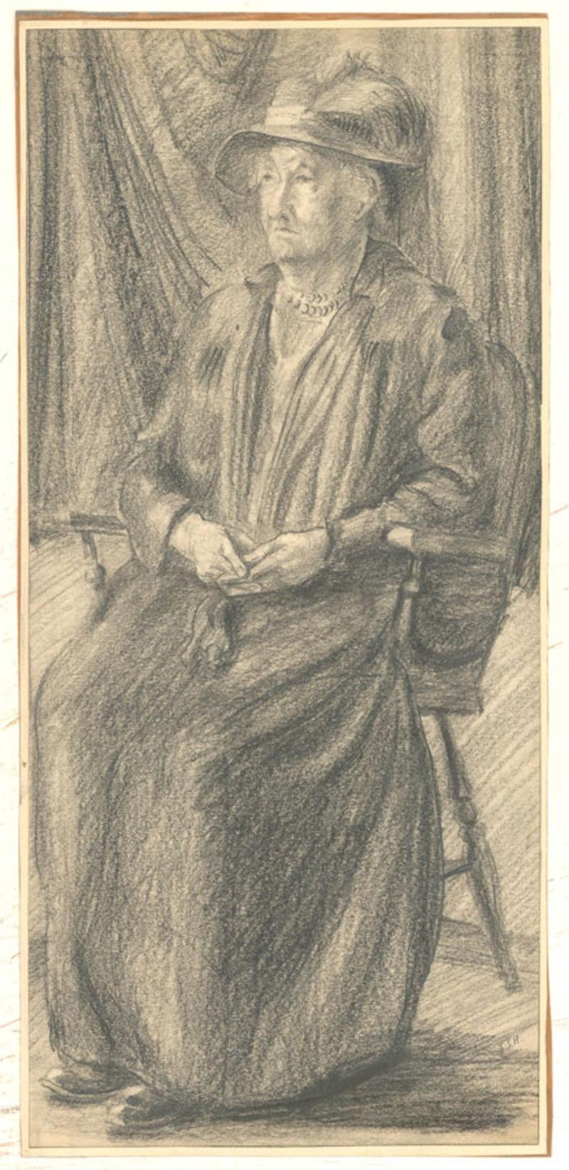 Jan Stanley Hiller (b.1918) - Mid 20th Century Graphite Drawing, Grand Old Lady For Sale 2
