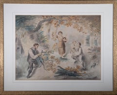 Aquarell des frühen 19. Jahrhunderts – Eine ländliche Szene mit Dorfbewohnern