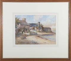 Joshua Fisher (1859-1943) - 1906 Watercolour, Coastal Cottages