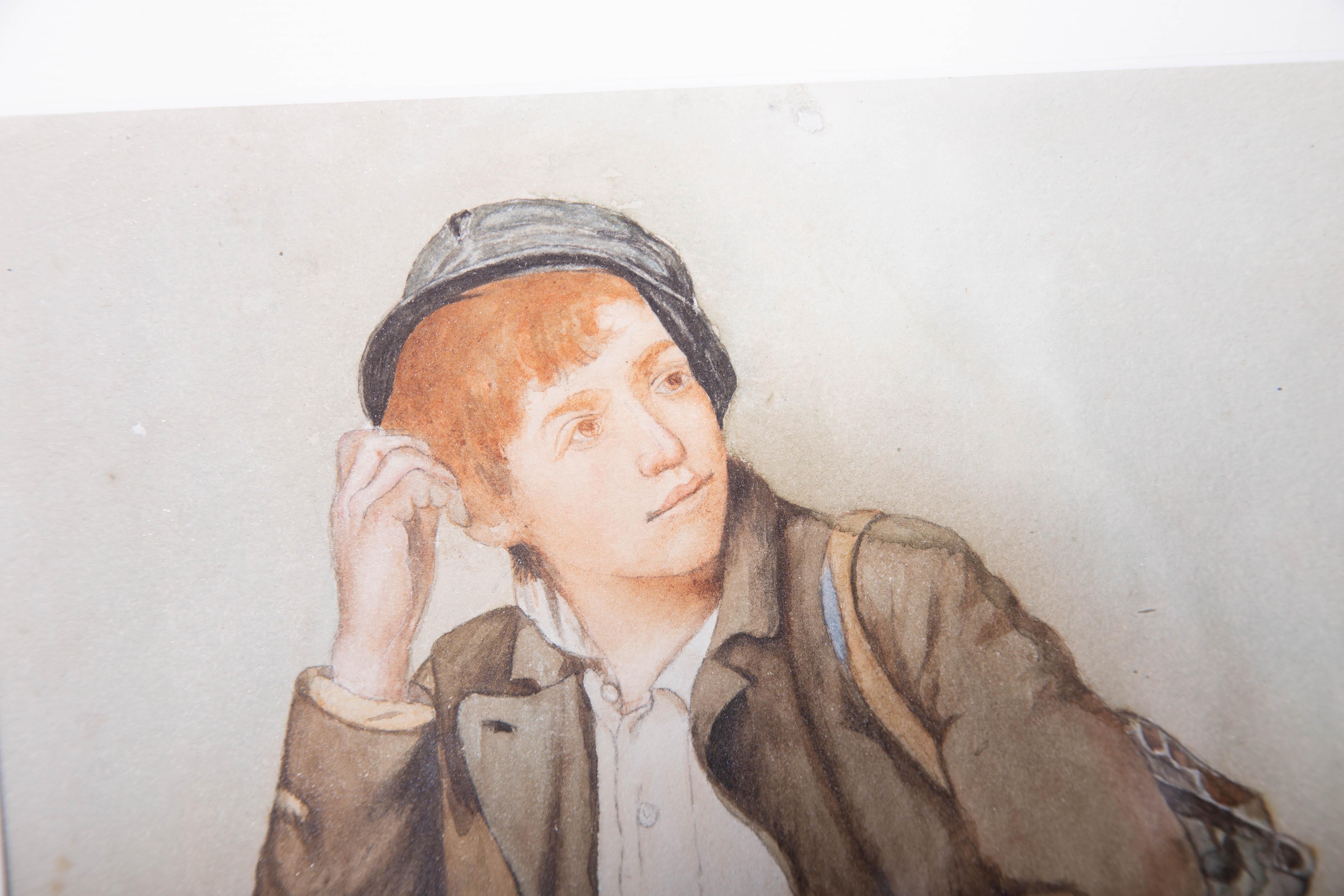 Early 20th Century Watercolour - Scruffy Young Lad For Sale 2