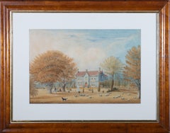 Henry Davy (1793-1865) - 1861 Acuarela, Casa de campo y jardines