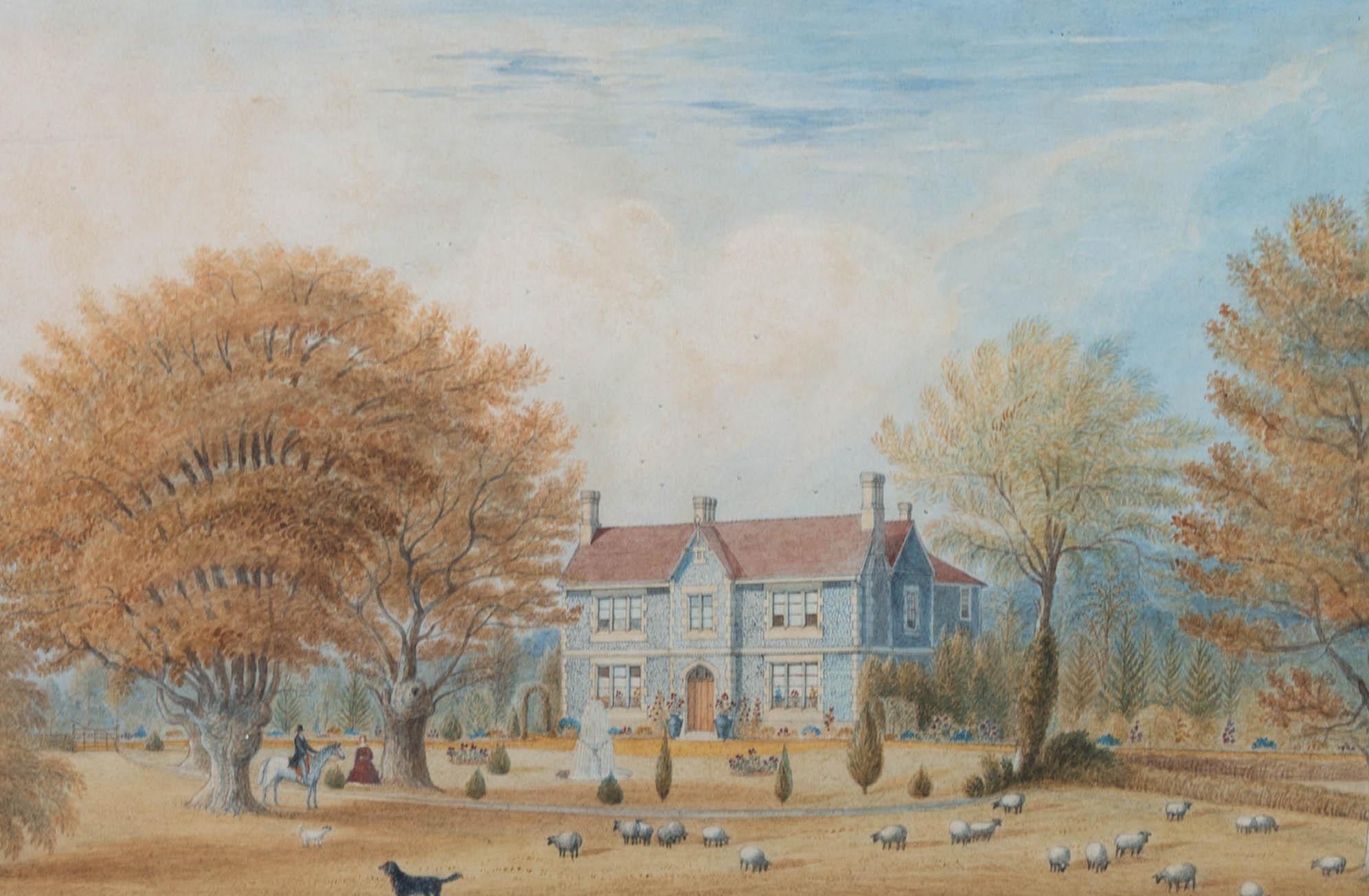 Henry Davy (1793-1865) - 1861 Watercolour, Country House and Grounds For Sale 1