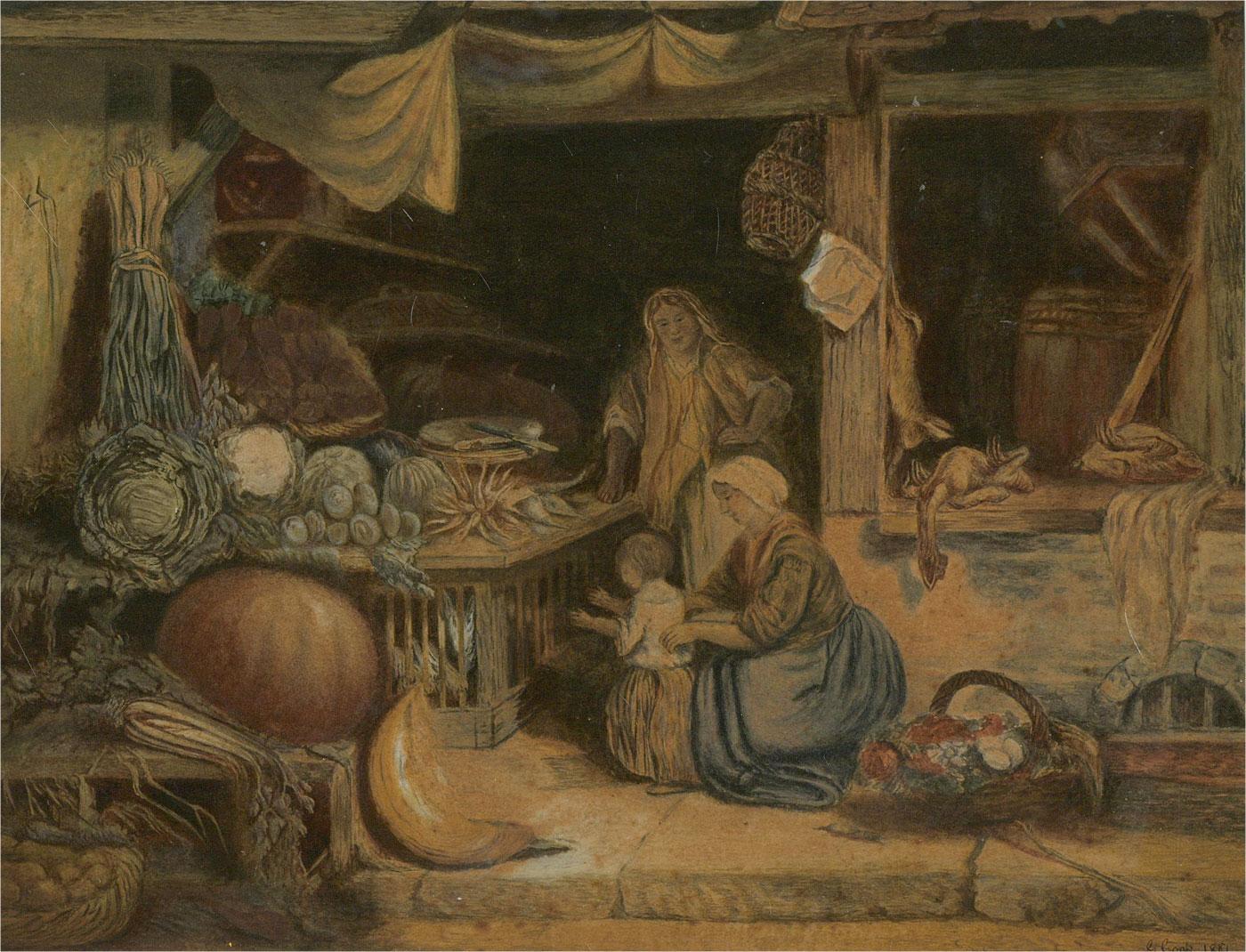 G. Cook - 1881 Watercolour, The Market - Art by G. Cooke