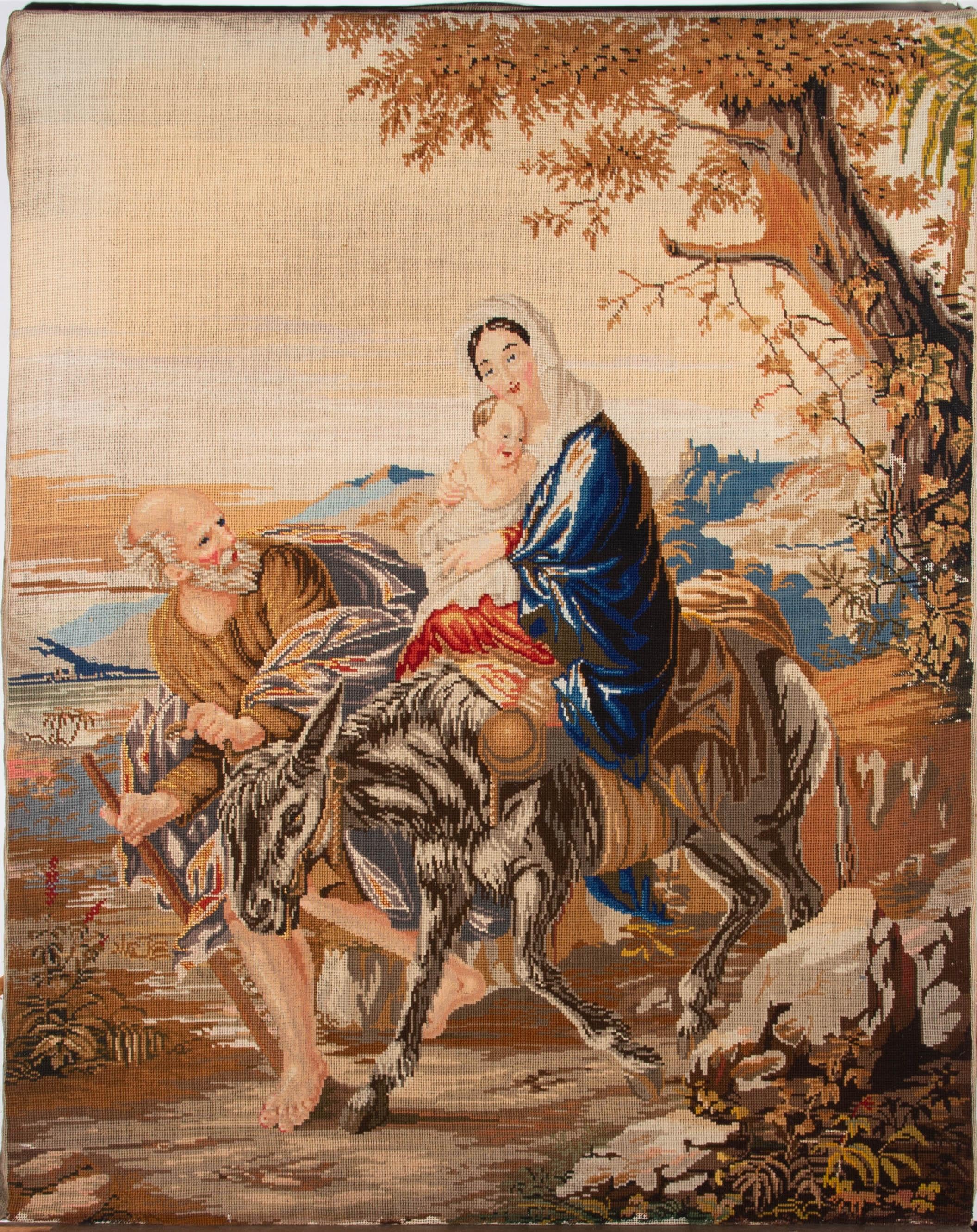 19th Century Embroidery - Flight into Egypt - Art by Unknown