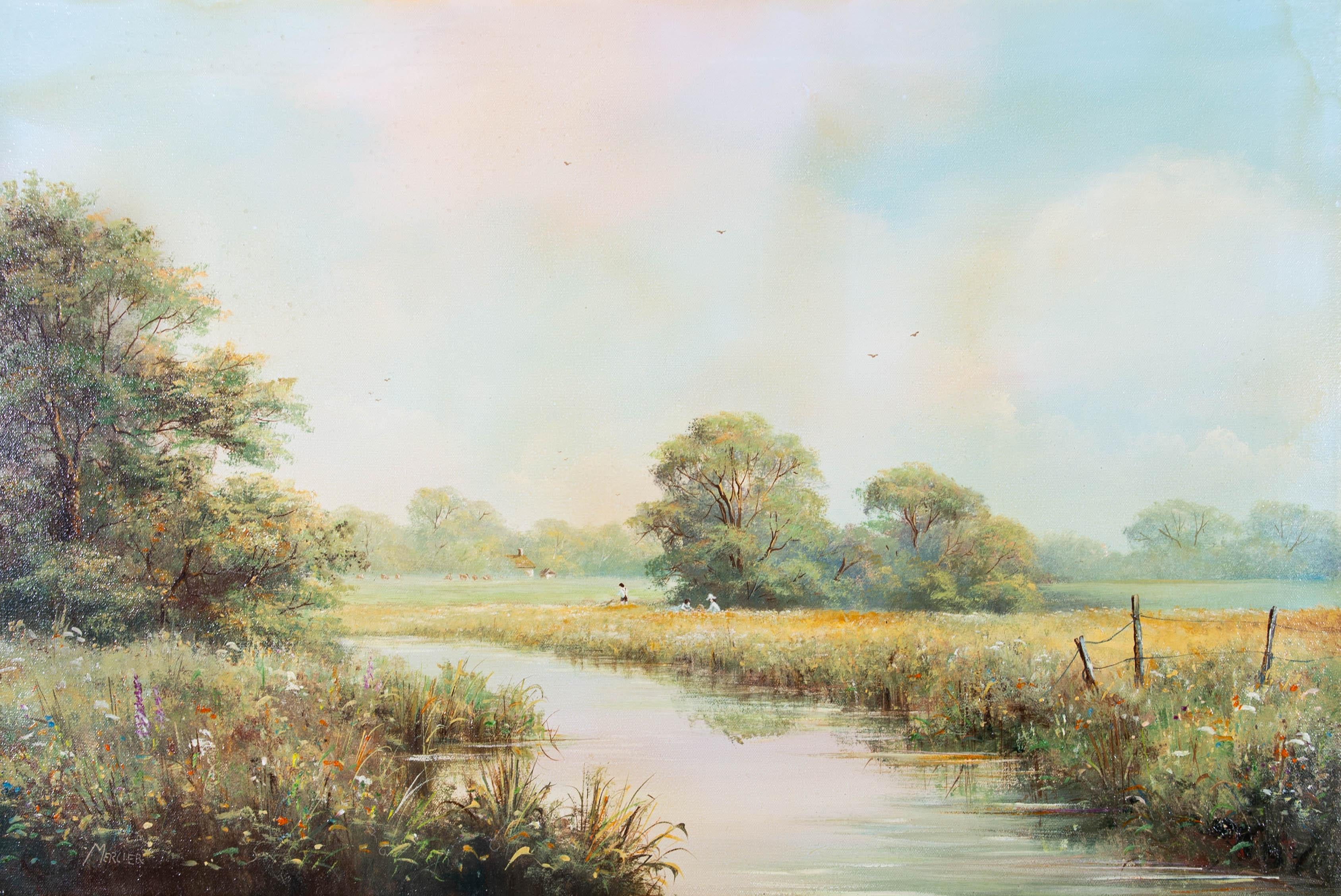 Tony Mercier – Zeitgenössisches Ölgemälde, Figuren von Tranquil River im Angebot 1