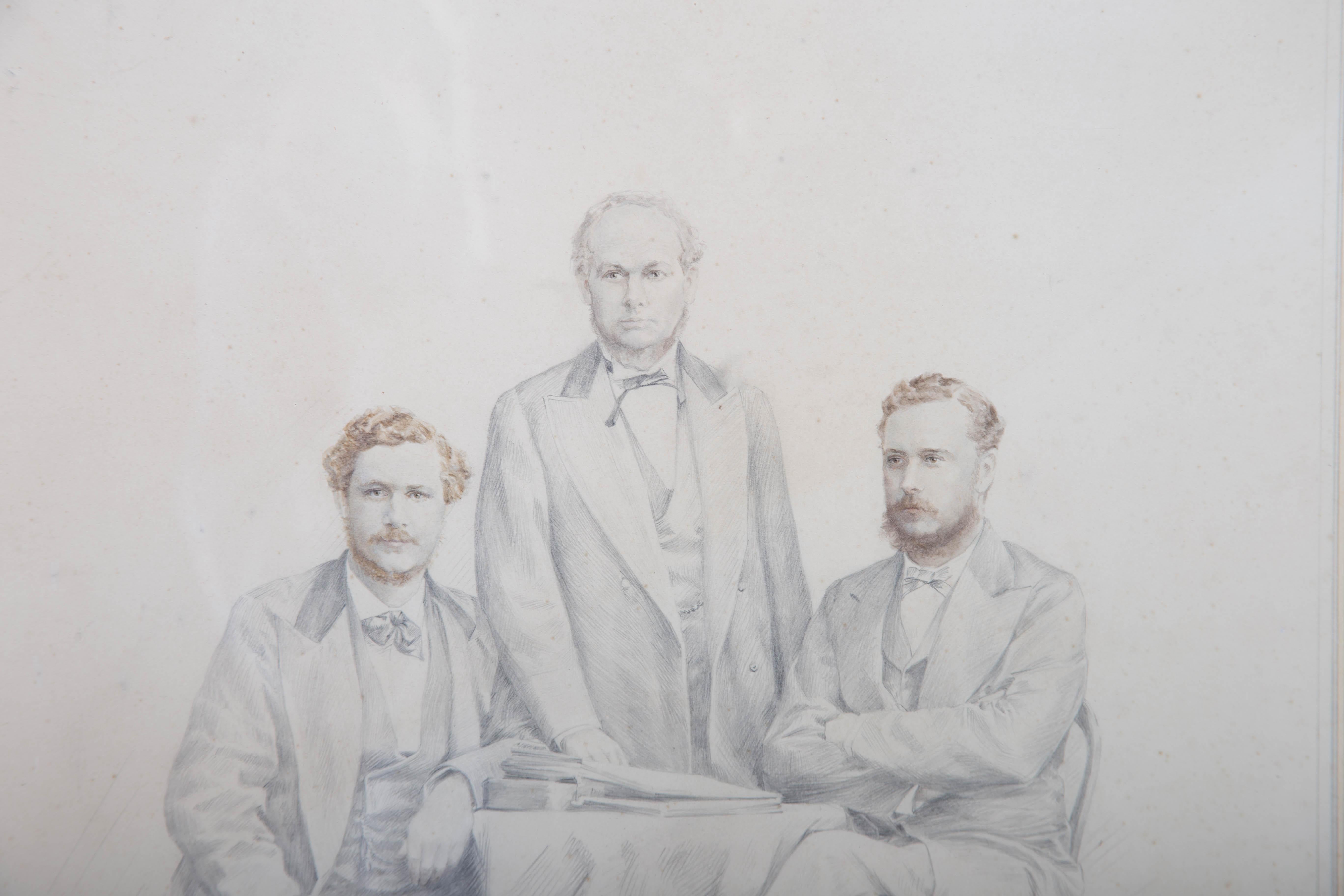 Late 19th Century Graphite Drawing - Father And Sons For Sale 2