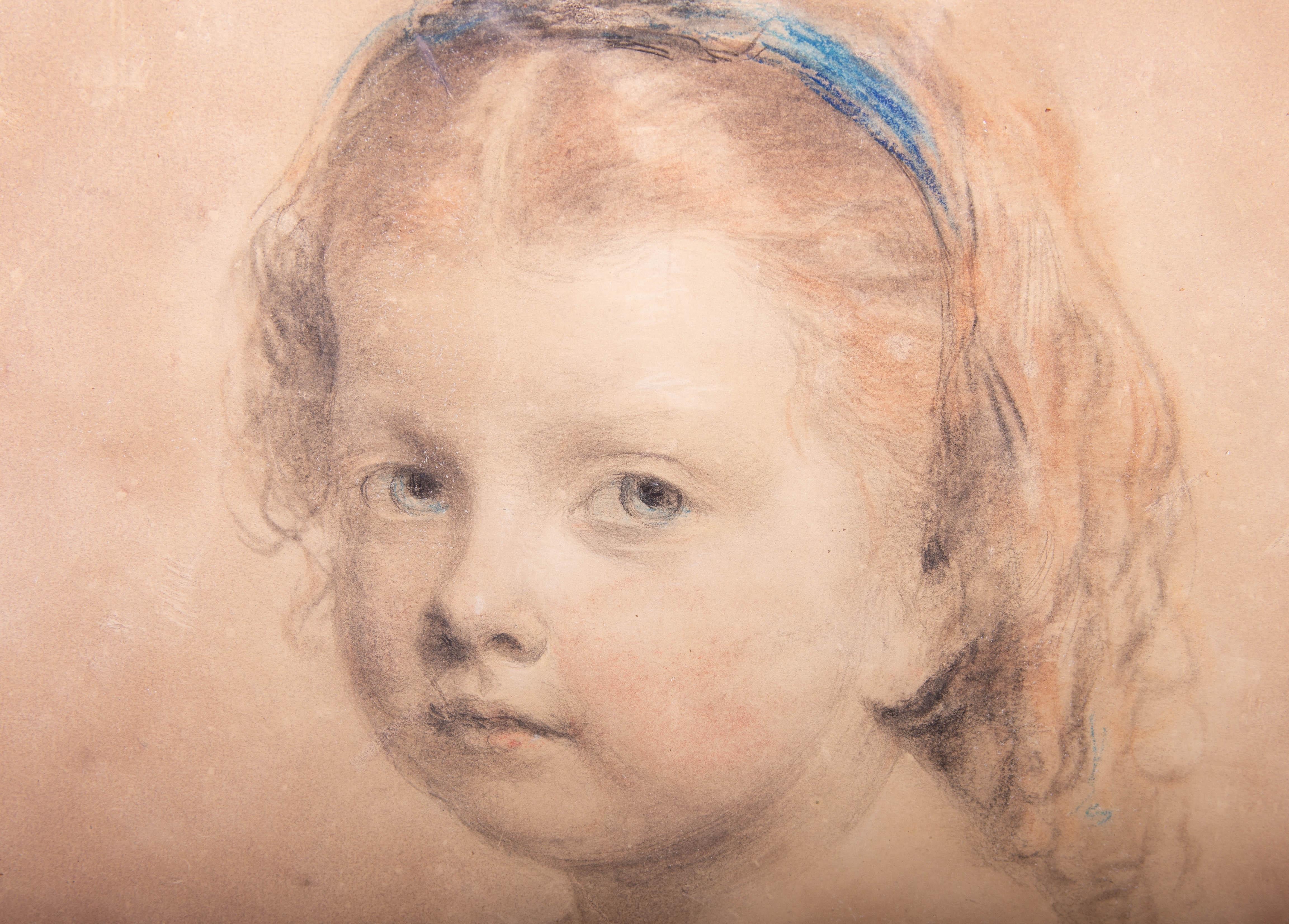 W. Payne - 1865 Pastel, Portrait of a Young Girl in a Blue Dress 2