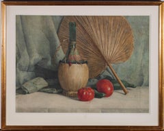 Antique Early 20th Century Watercolour - Still Life with Bamboo Fan