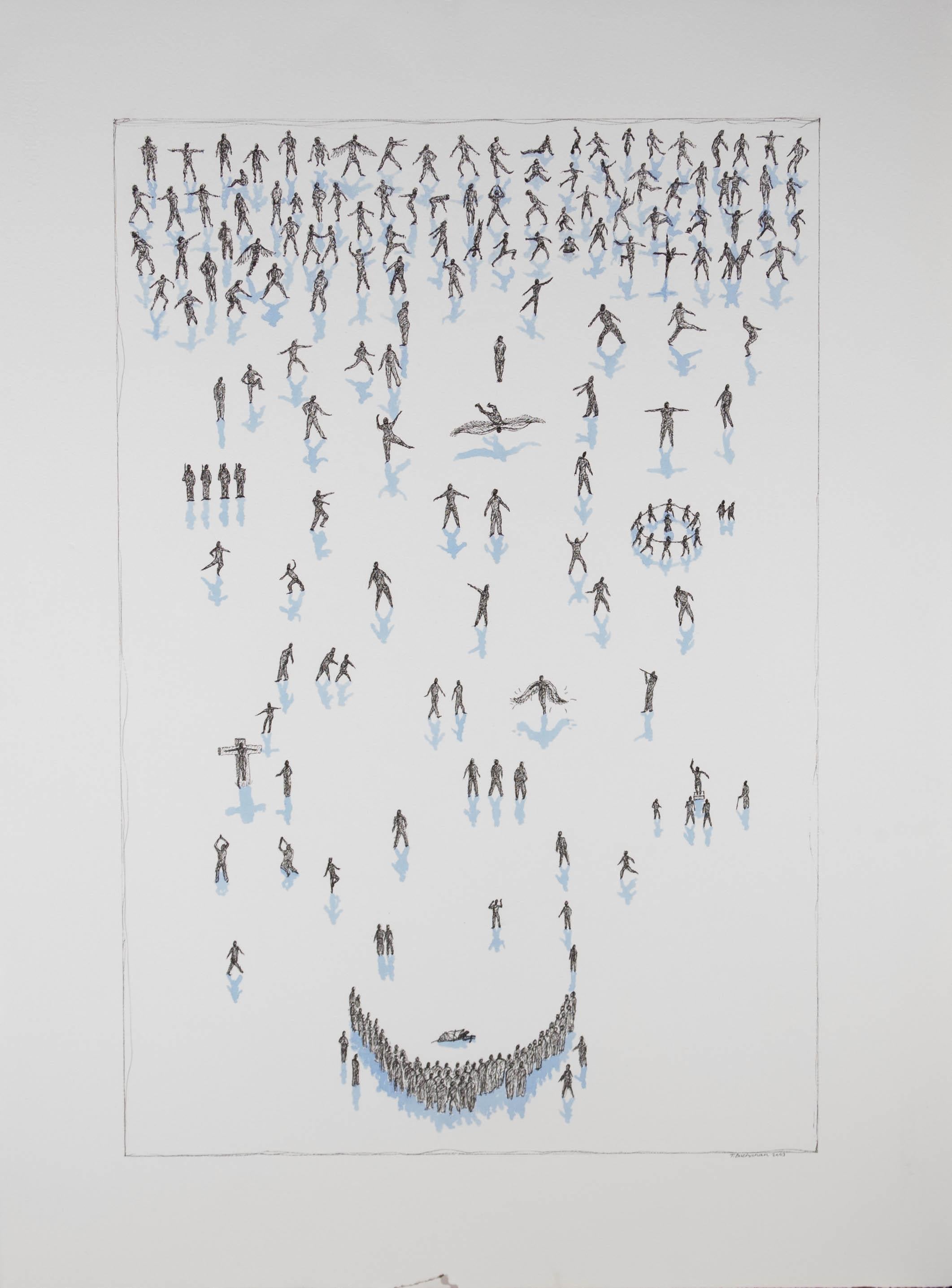 Terry Buchanan (nato nel 1938) - Disegno contemporaneo a penna e inchiostro, Piazza 1