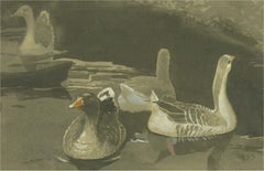 Vintage Jan Stanley Hiller (b.1918) - Mid 20th Century Watercolour, Feeding the Birds
