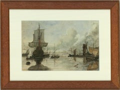 Auguste Ballin (1842–1885) - Late 19th Century Watercolour, Ships On Calm Waters