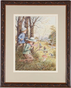 John Cecil Lund (b.1932)- Framed Watercolour, Playful Pixies & Woodland Fairies