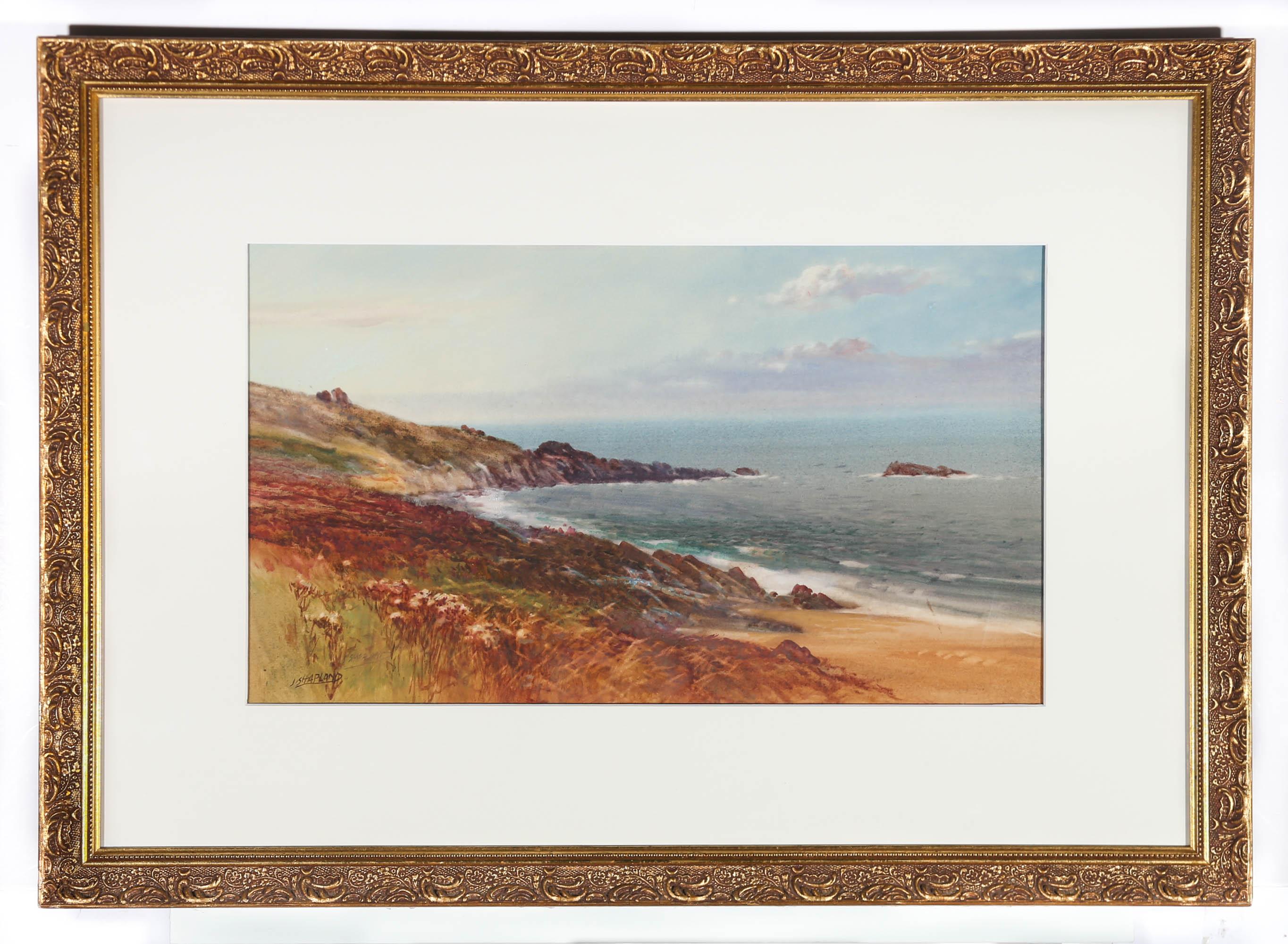John Shapland (1865-1929) - Watercolour, On The Coast Near St. Ives For Sale 2